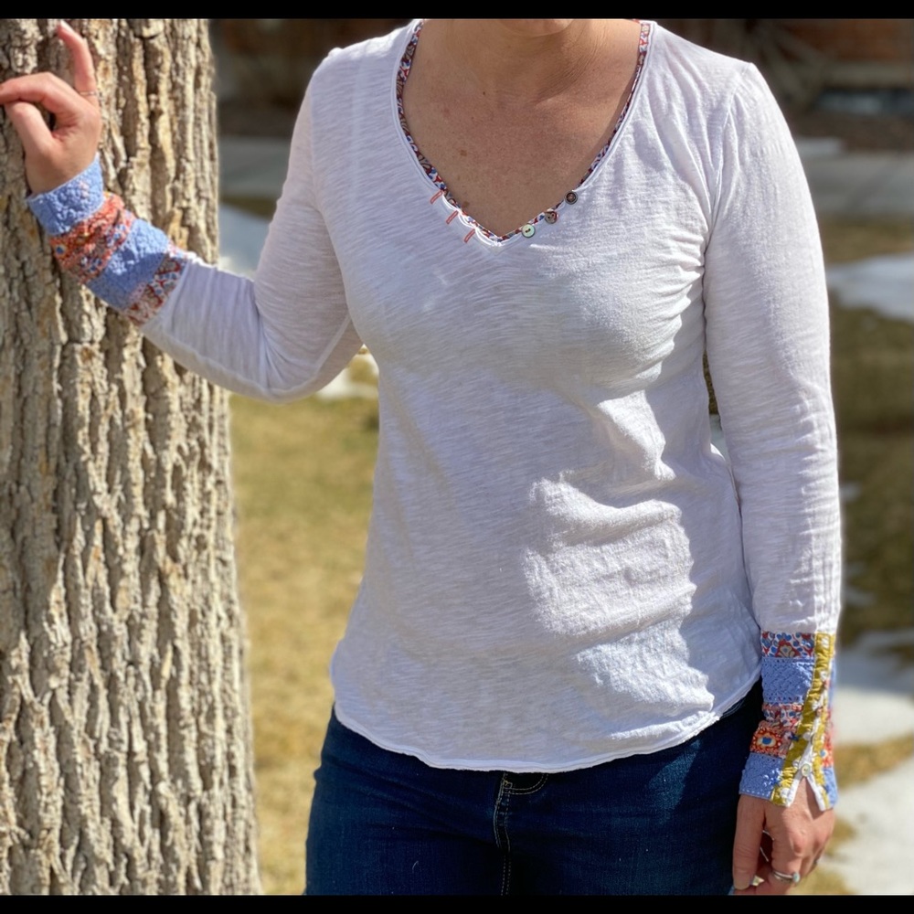 Anthropologie Little Yellow Button LS Top